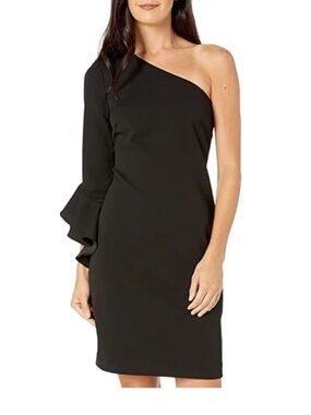 Trina Turk NWT Black One-Shoulder Ruffle Sleeve Mini Dress size 6
